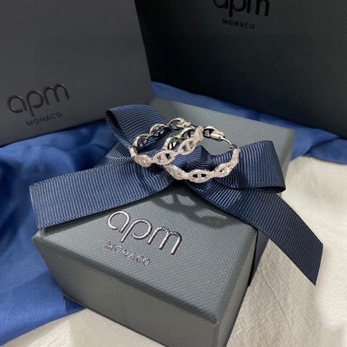 APM Monaco Silver Hoop Earrings with Diamond Accents